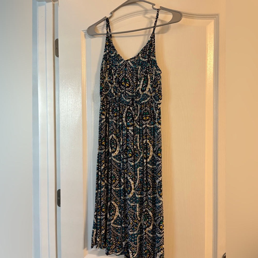 LOFT Navy and Teal Print Maxi Dress